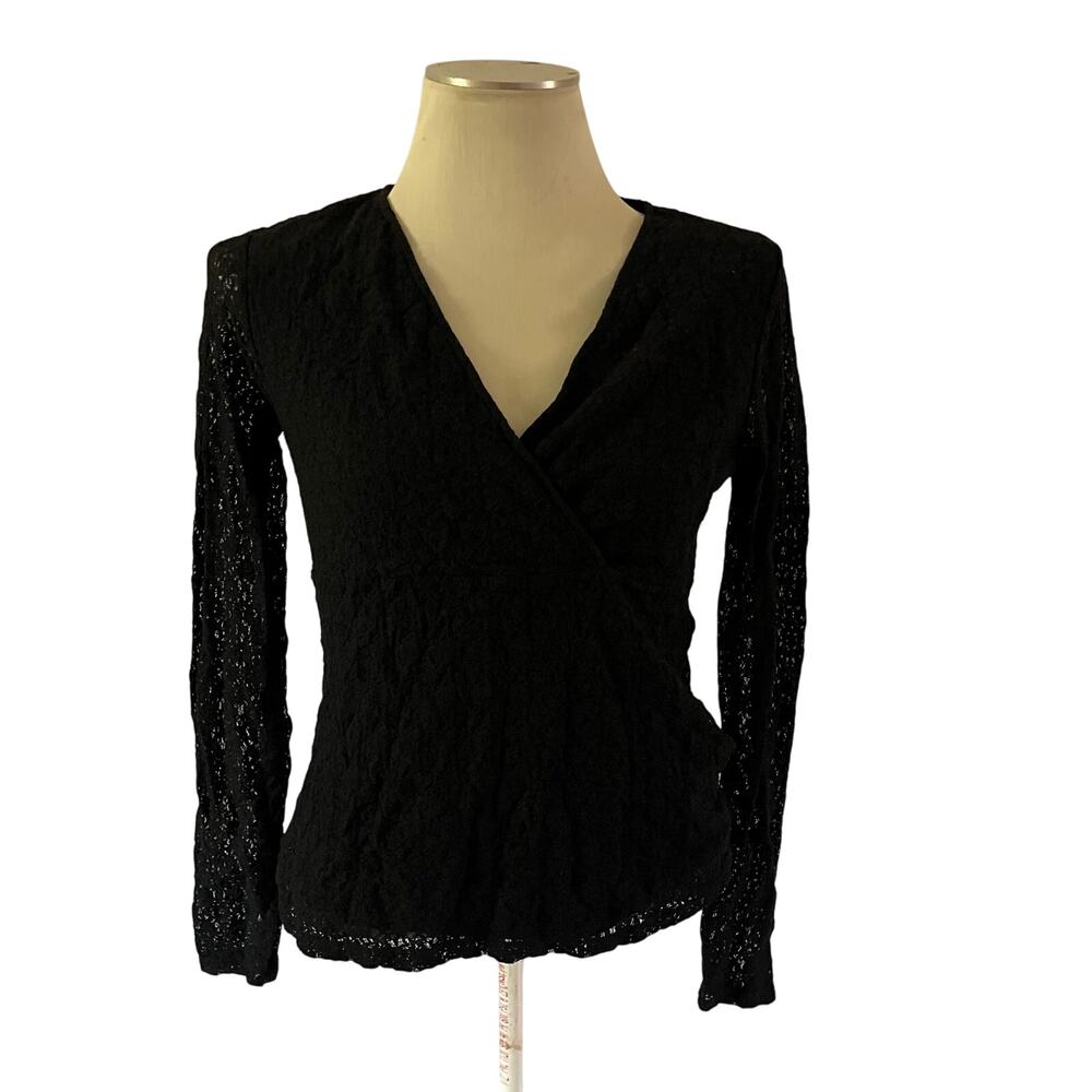 Vtg Y2K 2000s Black Lace Baby Doll Blouse Sz M Whimsygoth Fairy Grunge Witchy